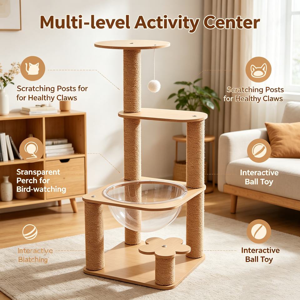 Multi-Level Cat Tree with Sisal Scratching Posts, Cozy Condo & Stable Base