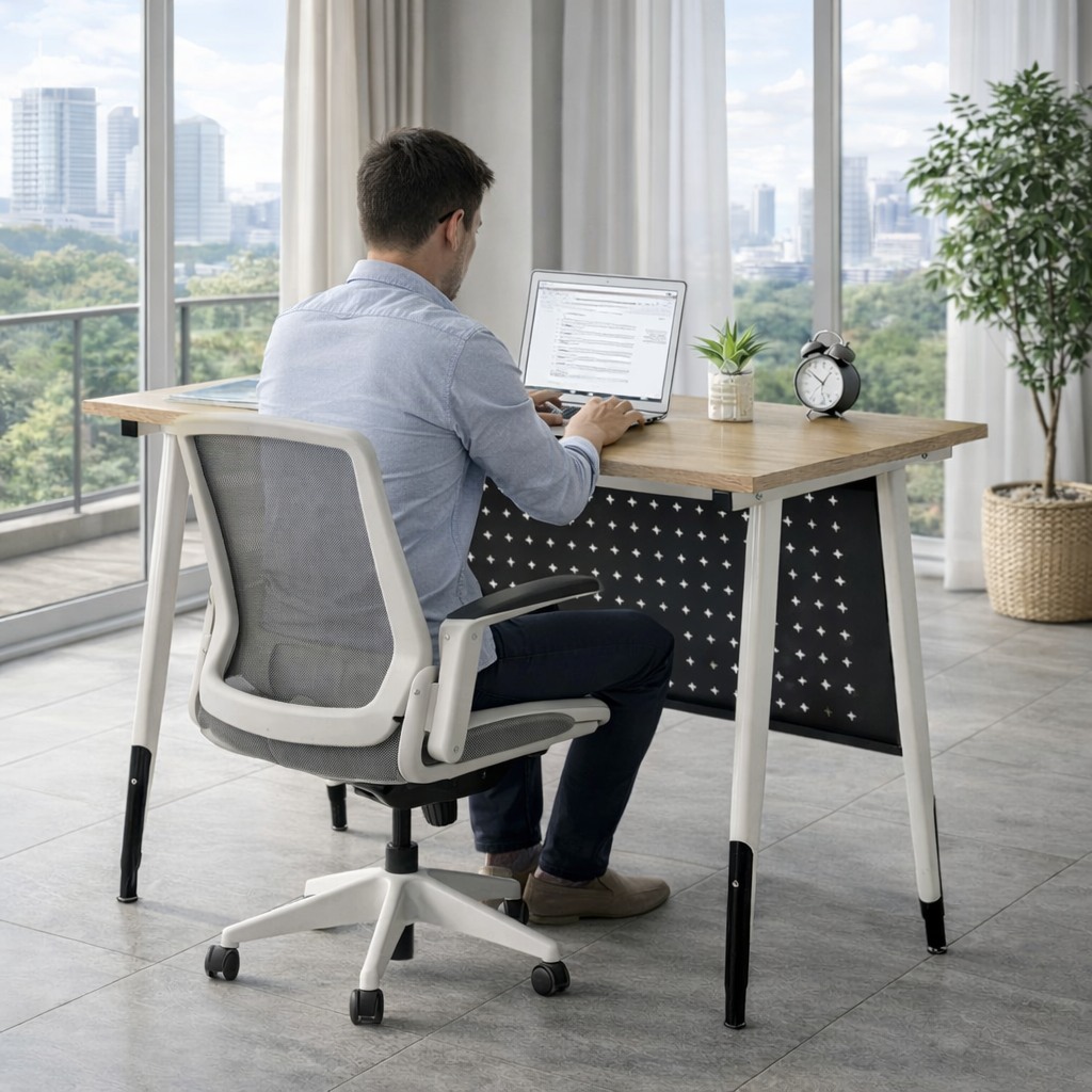 Modern Office Desk with Metal Legs and Privacy Panel – Home Office Study Desk