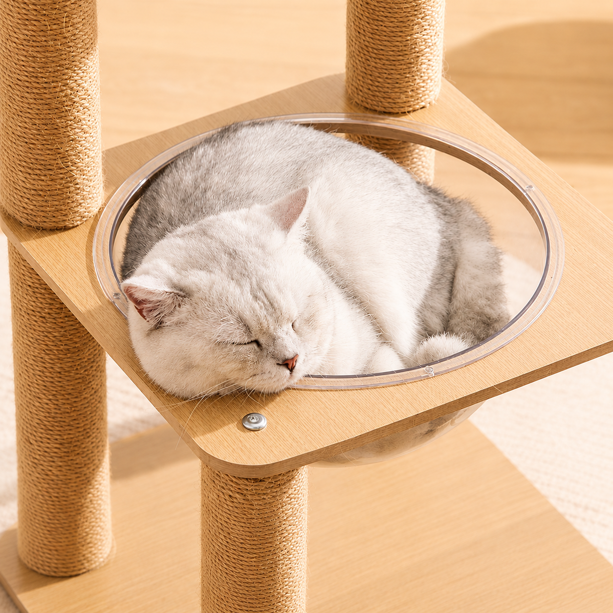 Large Wooden Cat Tree – Beige Cat Climbing Frame with Scratching Posts