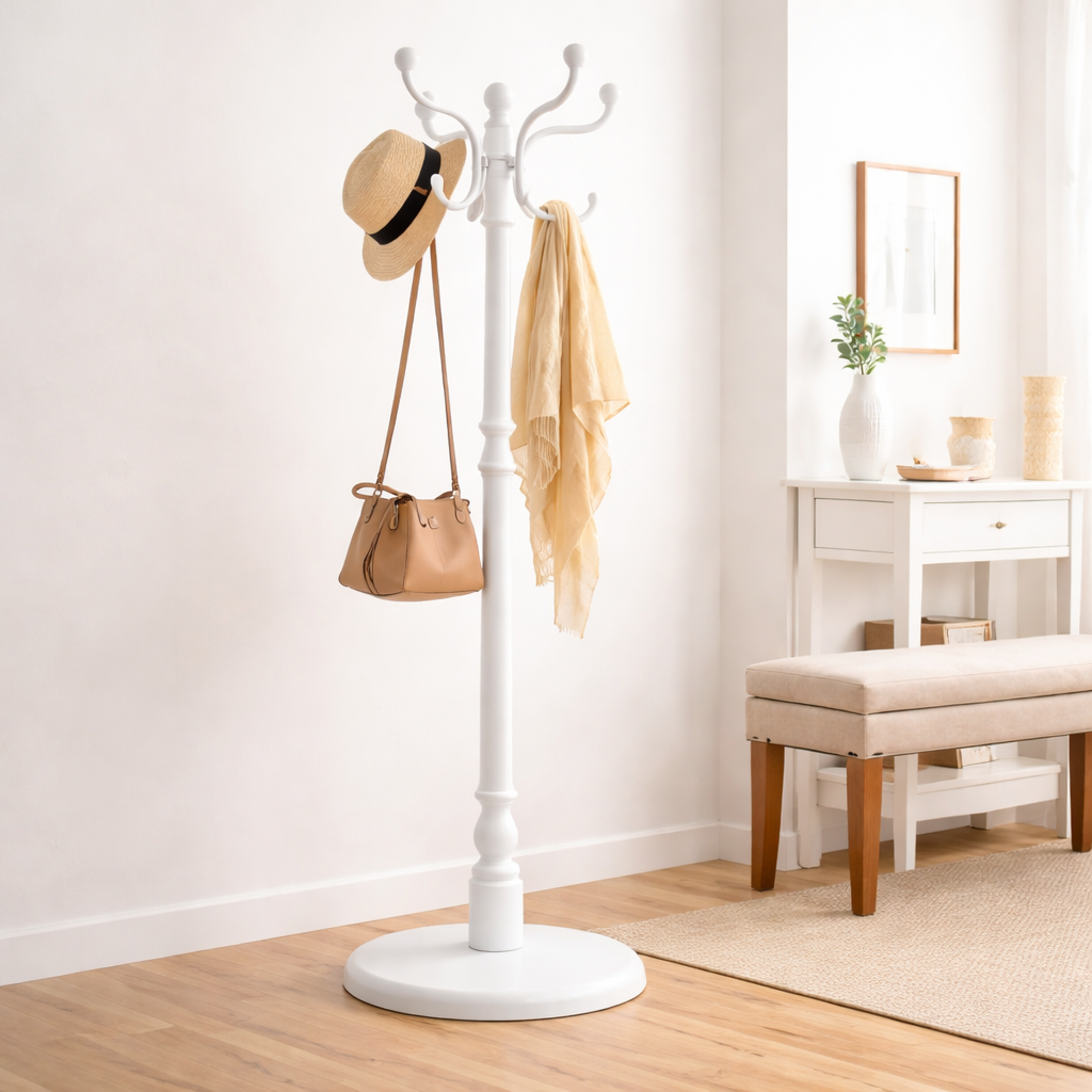 European Style Solid Wood Coat Rack, Single Pole Floor Hanger