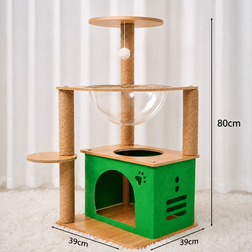 Large Wooden Cat Tree – Beige Cat Climbing Frame with Scratching Posts