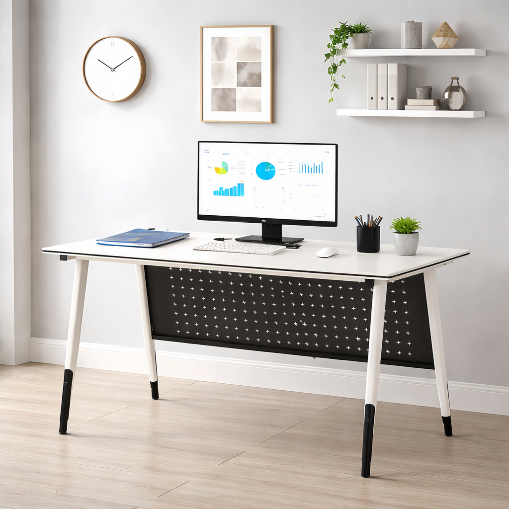 Modern Office Desk with Metal Legs and Privacy Panel – Home Office Study Desk