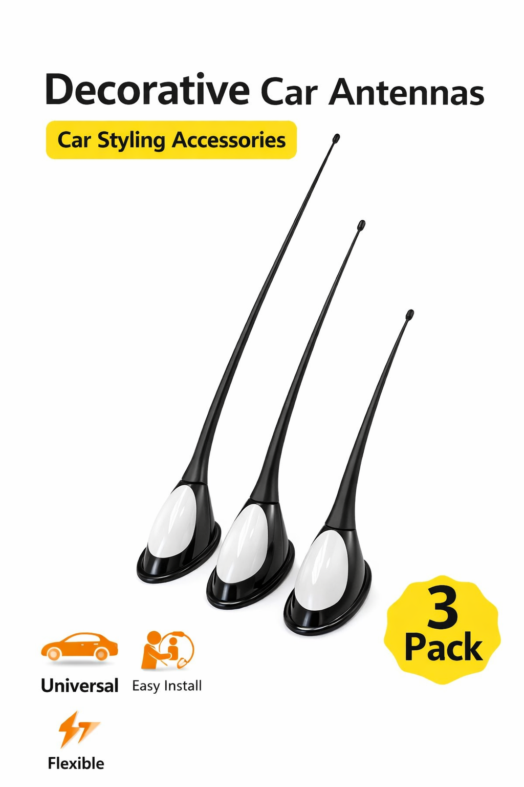 3-in-1 Universal Car Shark Fin Antenna Decorative Roof Antenna