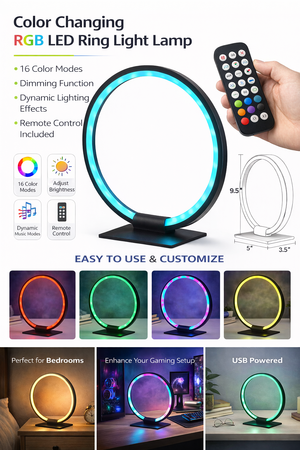 USB 5V RGB Sound Control Music Rhythm Light, WS2812 LED Ambient Light Bar, Desktop Ornament for Computer Desk Bedroom