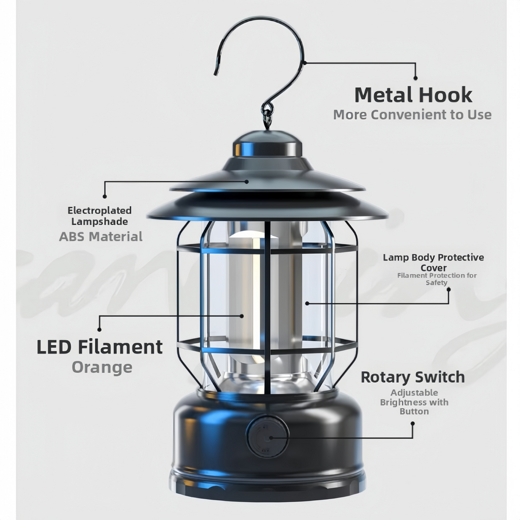 Rechargeable Camping Lantern Stepless Dimming COB Portable Waterproof for Hiking Fishing Emergency Home Power Outages Indoor Out