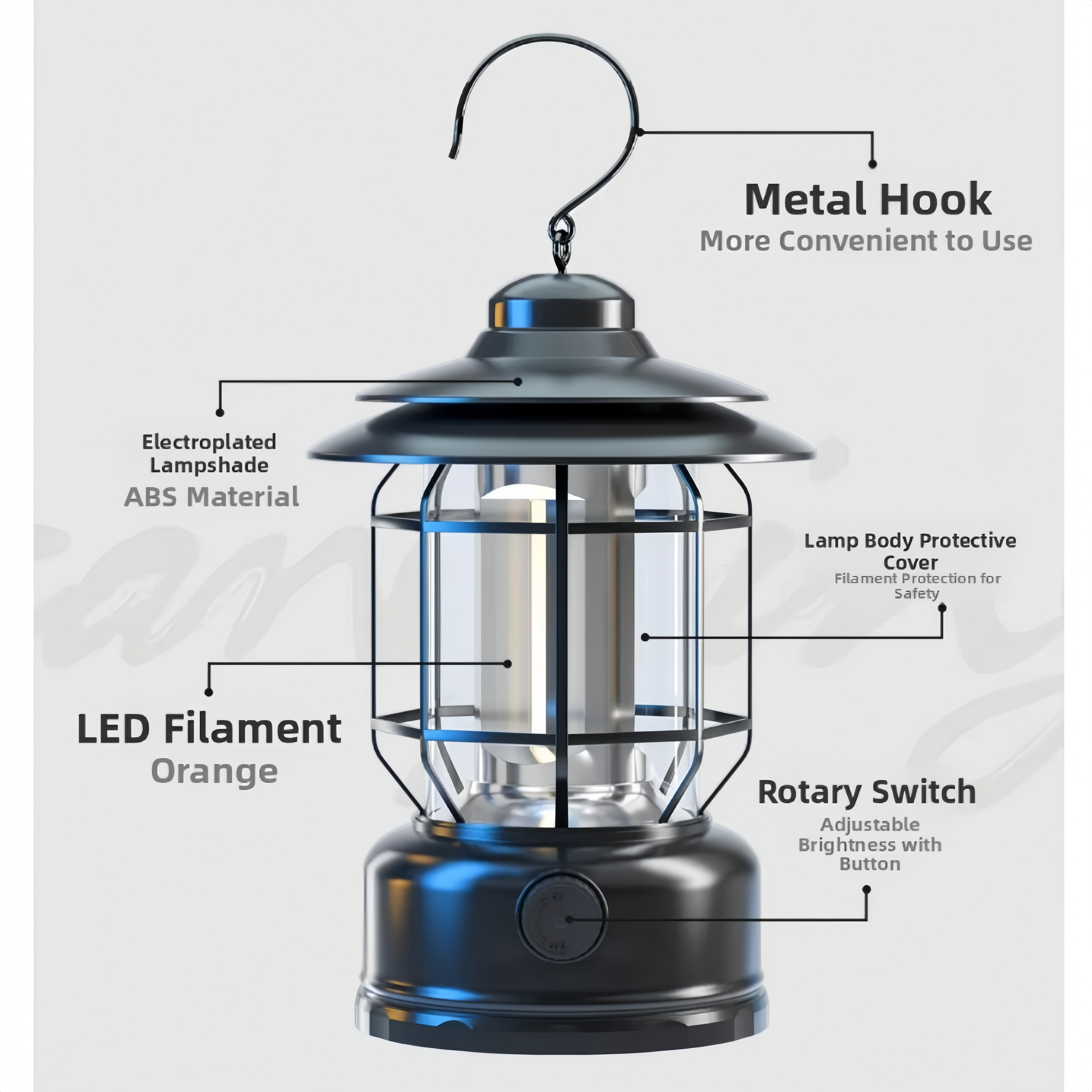 Rechargeable Camping Lantern Stepless Dimming COB Portable Waterproof for Hiking Fishing Emergency Home Power Outages Indoor Out