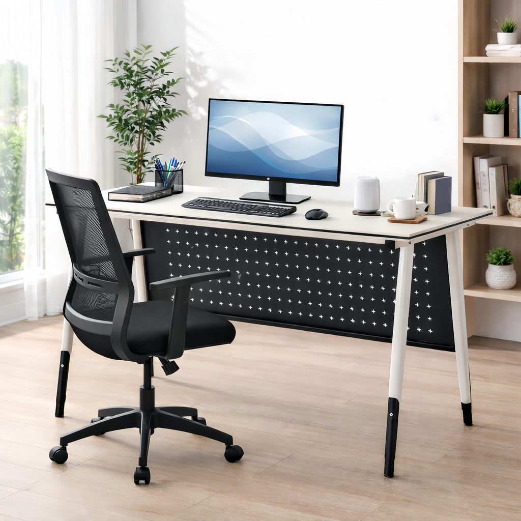 Modern Office Desk with Metal Legs and Privacy Panel – Home Office Study Desk