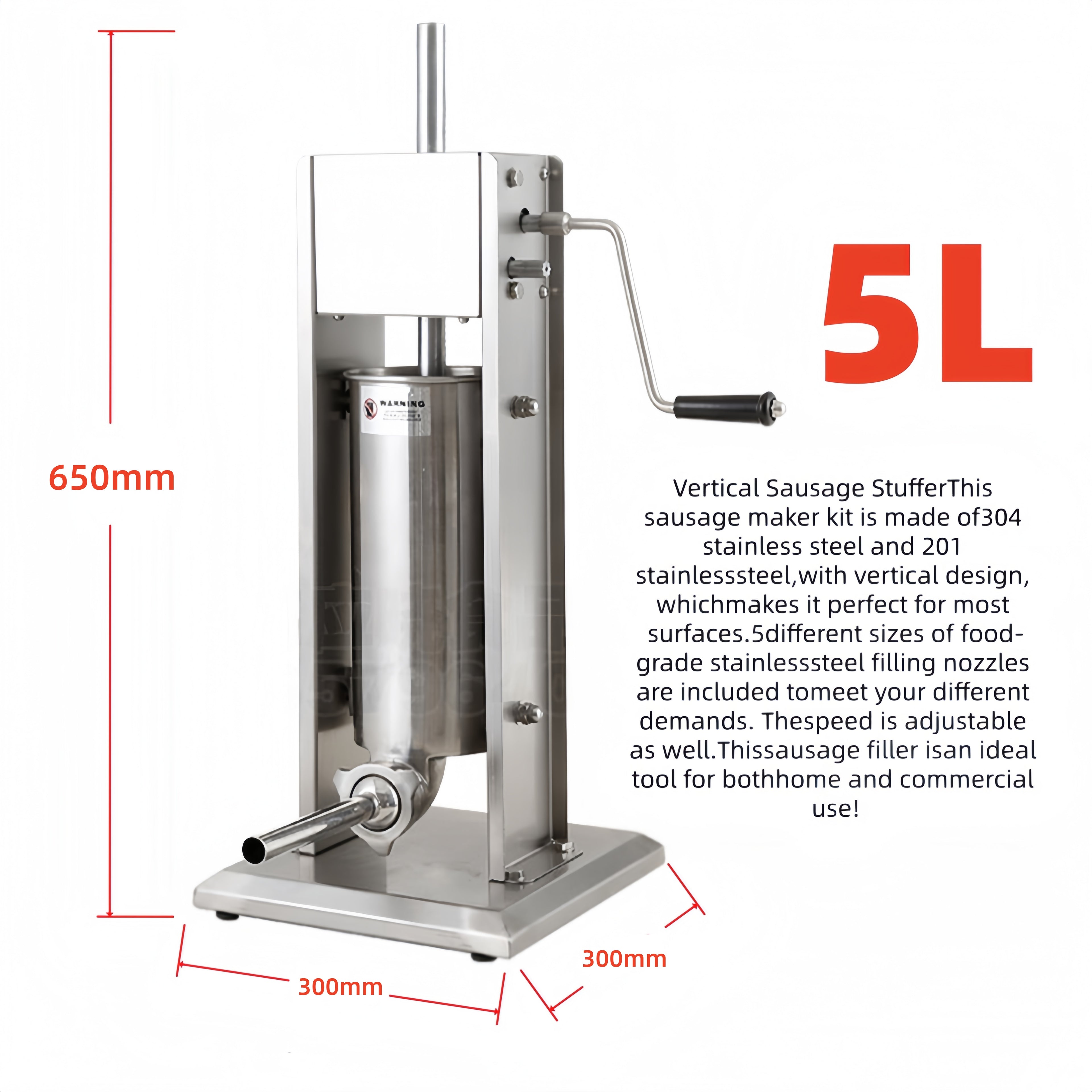 5L Vertical Sausage Stuffer – Manual Stainless Steel Sausage Filling Machine for Home & Commercial Use