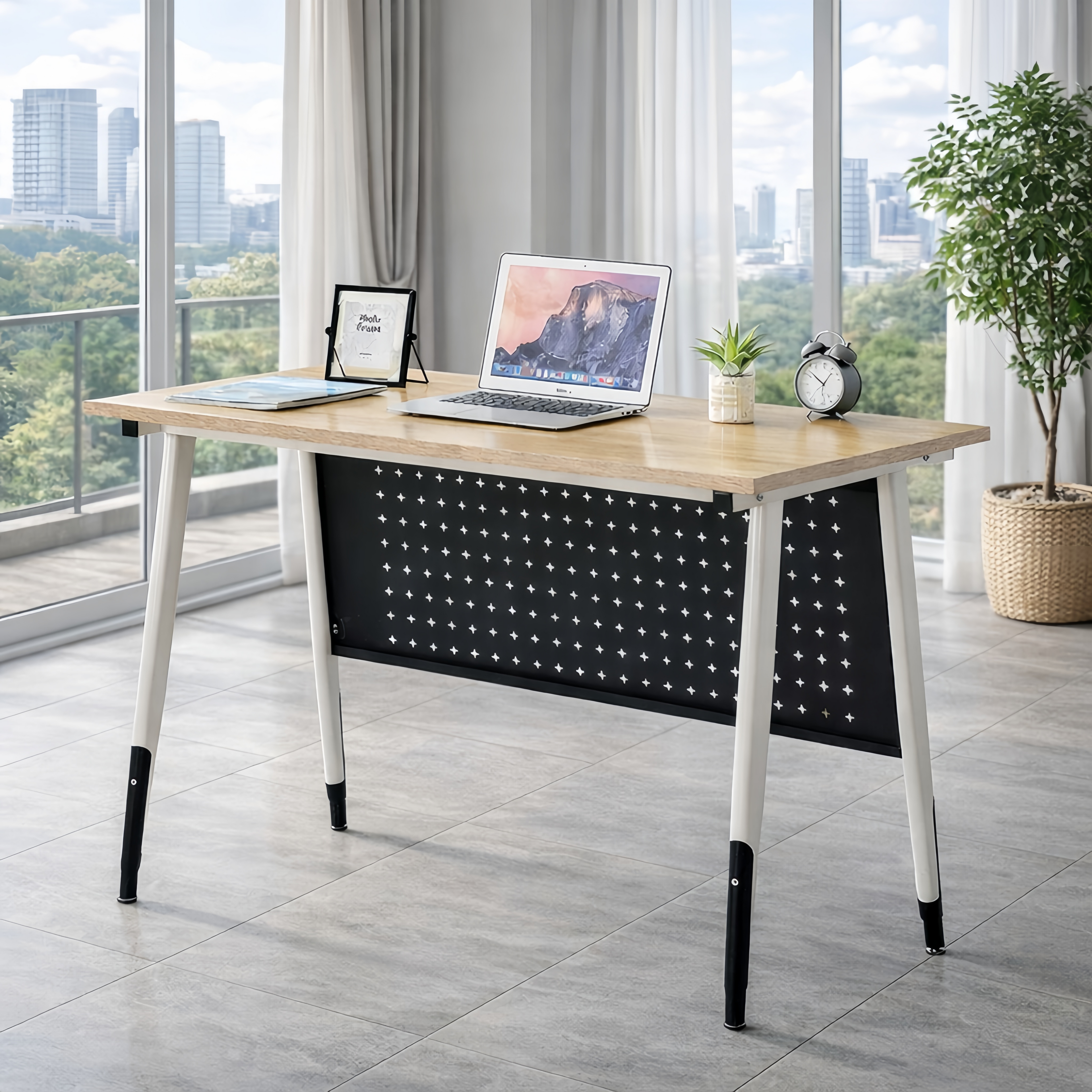 Modern Office Desk with Metal Legs and Privacy Panel – Home Office Study Desk