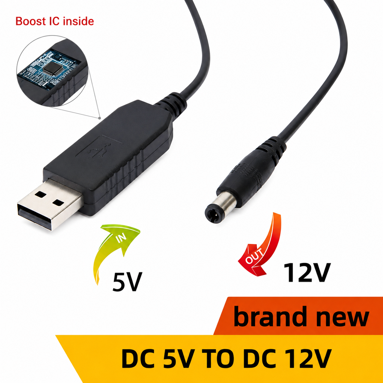 DC 5V to 12V USB Step-Up Converter Adapter Cable 2.1x5.5mm