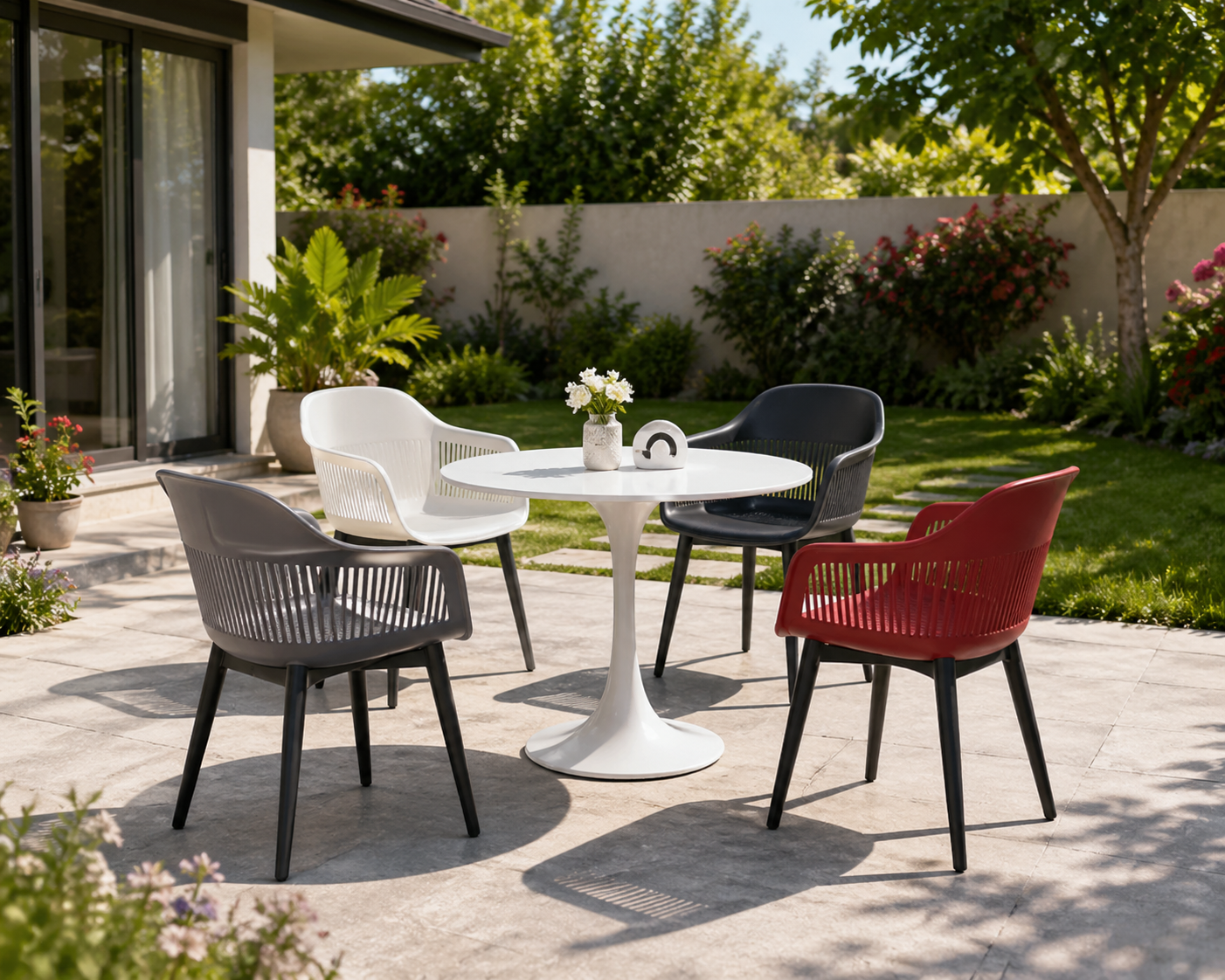 Modern Nordic Plastic Dining Chair with Armrests and Soft Cushion for Indoor Outdoor Use