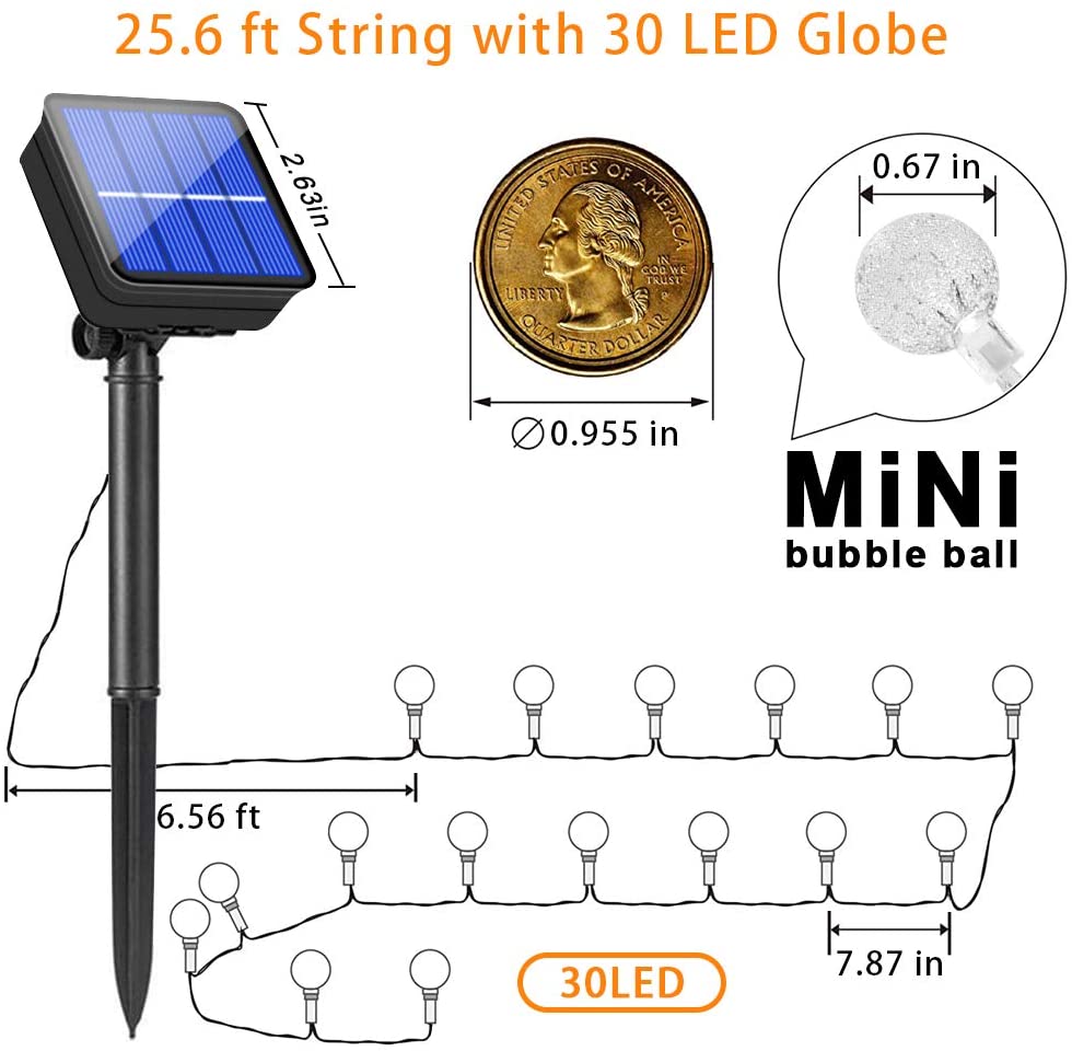 11M 60 Leds Solar Mini Globe Crystal Balls String Lights 8 Modes LED Fairy Light for outdoor Decoration