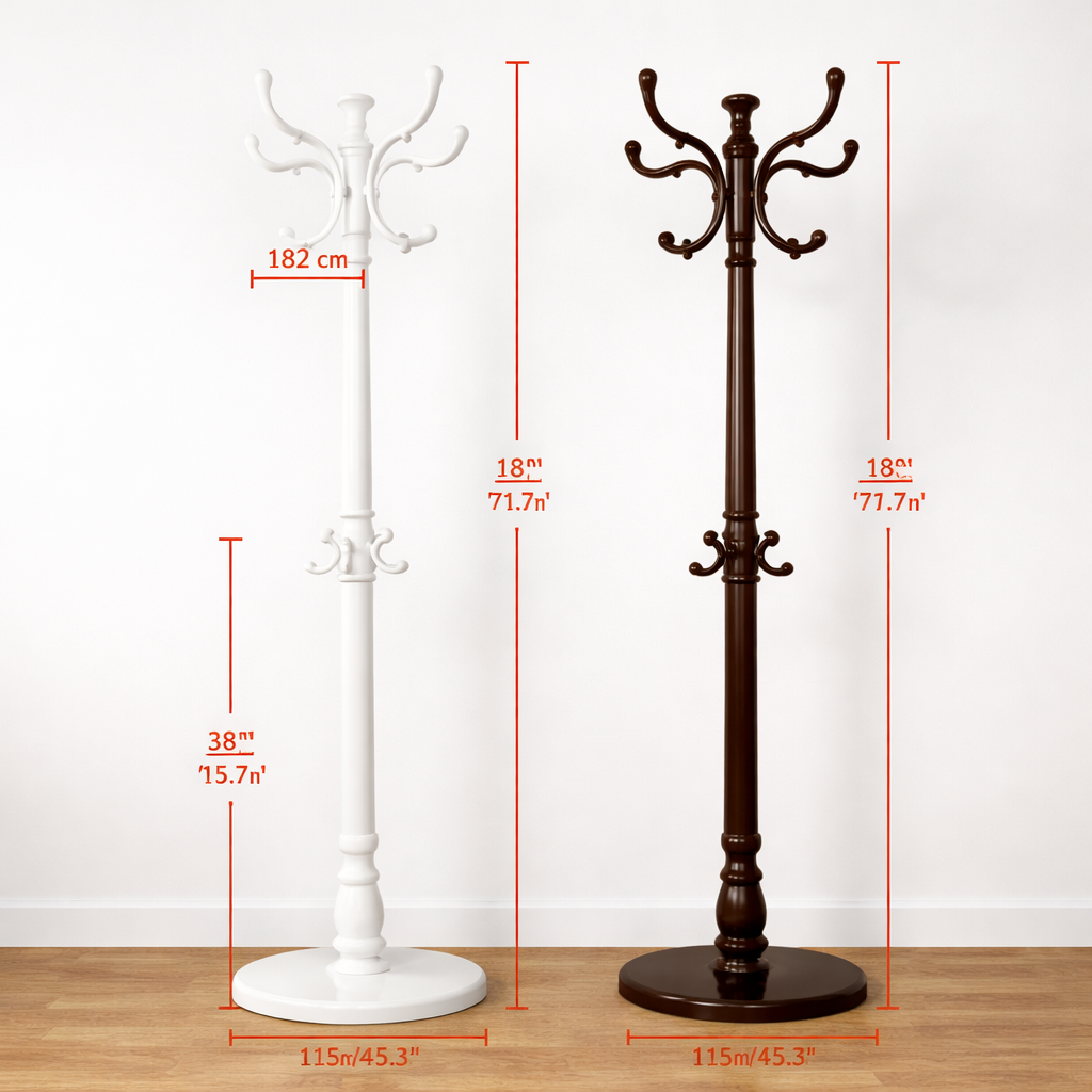 European Style Solid Wood Coat Rack, Single Pole Floor Hanger