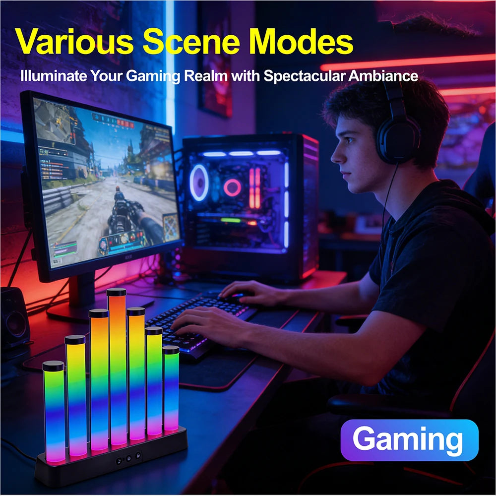 USB 5V RGB Sound Control Music Rhythm Light, LED Ambient Light Bar, Desktop Ornament for Computer Desk Bedroom