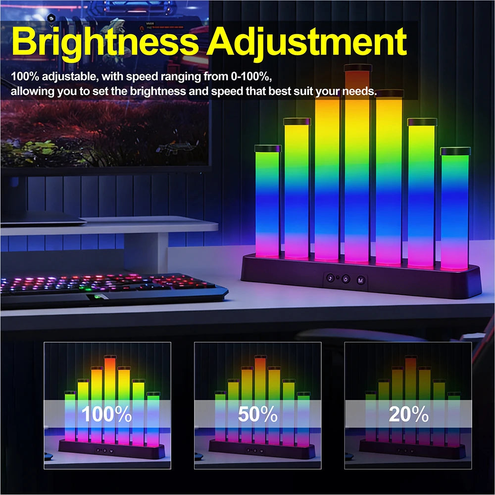 USB 5V RGB Sound Control Music Rhythm Light, LED Ambient Light Bar, Desktop Ornament for Computer Desk Bedroom