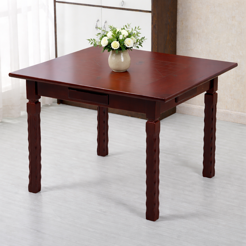 Solid Wood Multifunctional Mahjong Table with Drawers (87×87×76 cm)