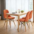 Modern Upholstered Dining Chair – Orange Fabric with Wooden Legs