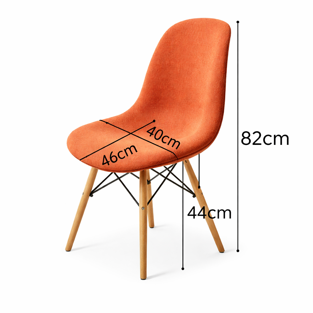 Modern Upholstered Dining Chair – Orange Fabric with Wooden Legs