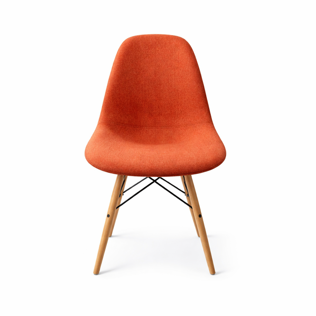 Modern Upholstered Dining Chair – Orange Fabric with Wooden Legs