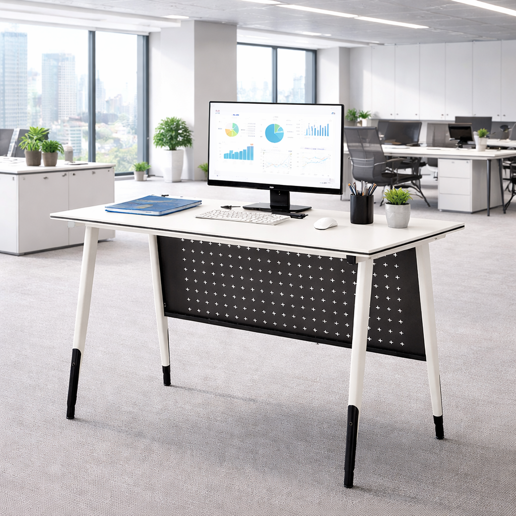 Modern Office Desk with Metal Legs and Privacy Panel – Home Office Study Desk