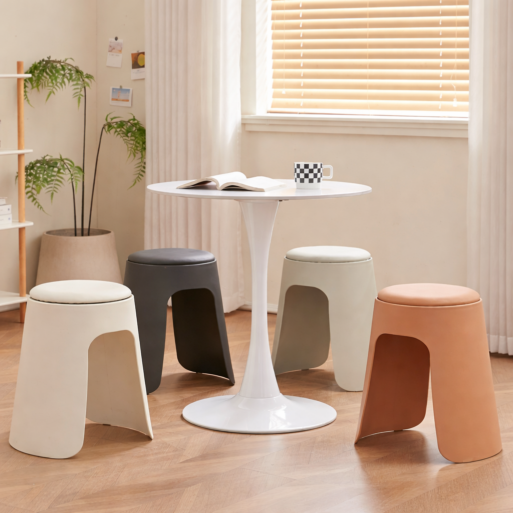 Heavy-Duty Minimalist Swivel Plastic Stool with Soft Seat