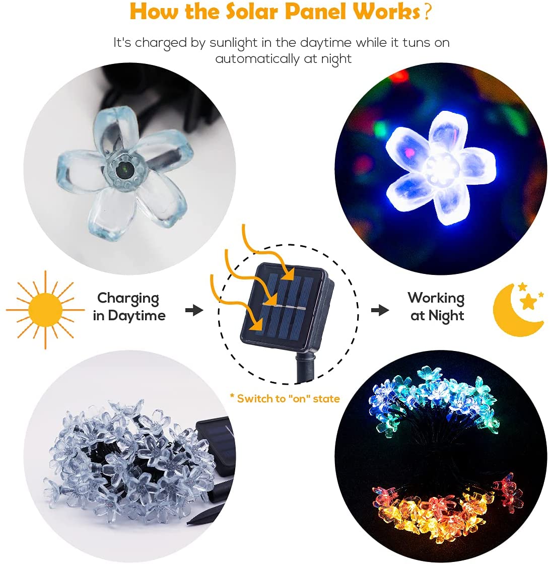 6.5M 30 Leds Solar Flower String Lights 8 Modes LED Fairy Light for outdoor Decoration