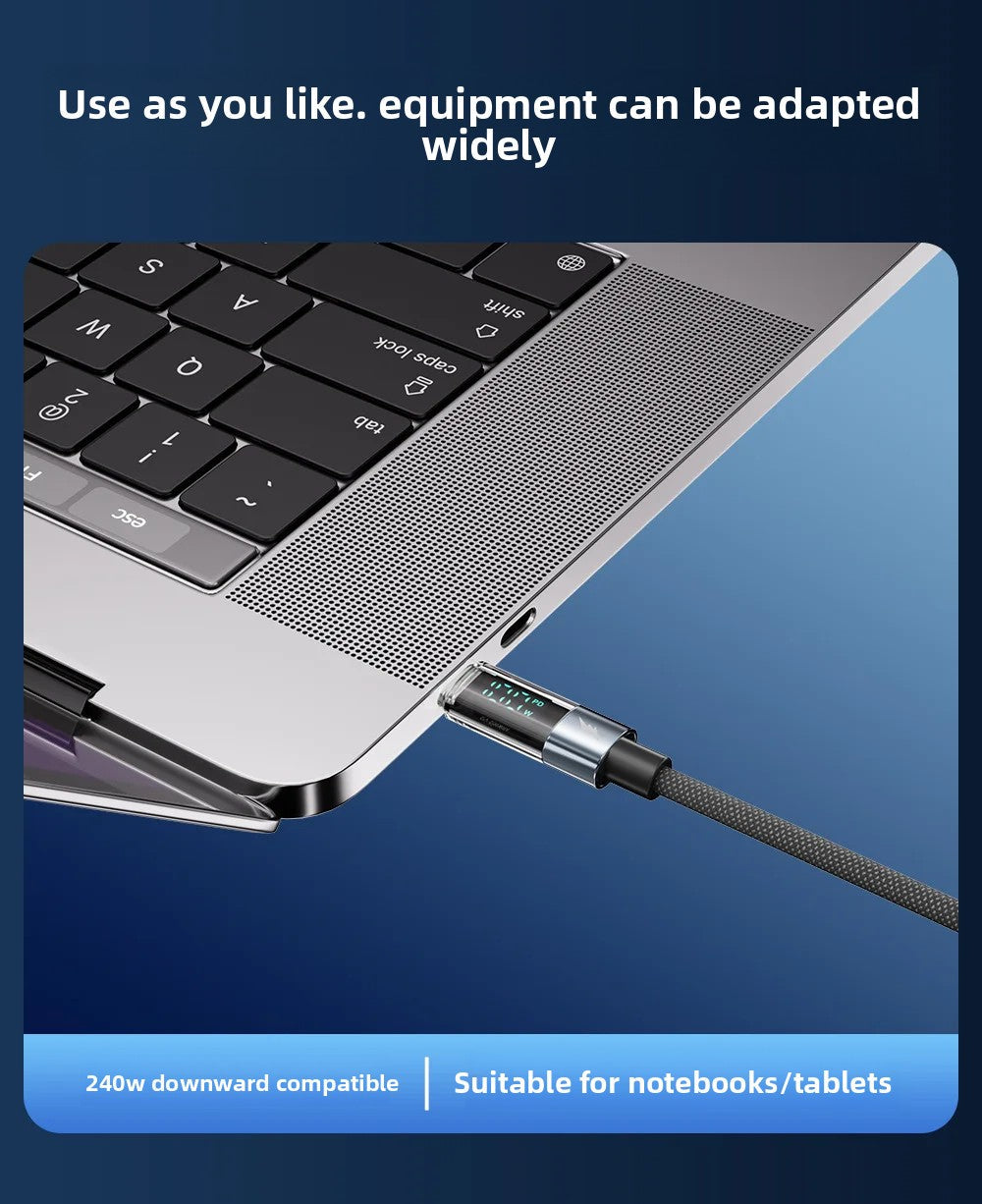 Smart Digital Display Fast Charging Cable 240W Multipurpose Suitable for PD27W 65W Durable Charging Data Line Accory