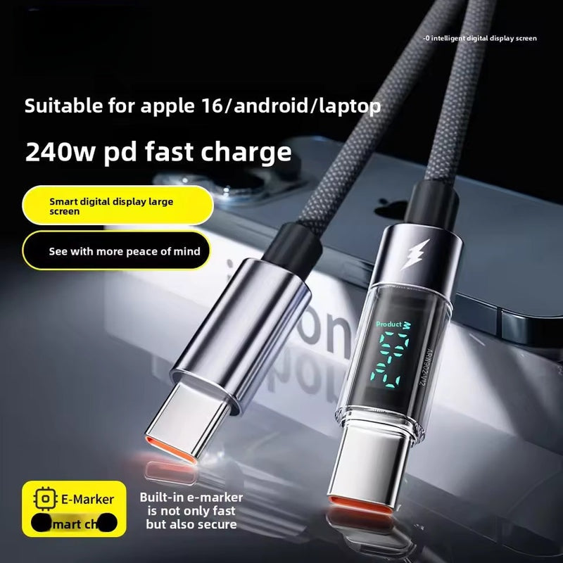 Smart Digital Display Fast Charging Cable 240W Multipurpose Suitable for PD27W 65W Durable Charging Data Line Accory