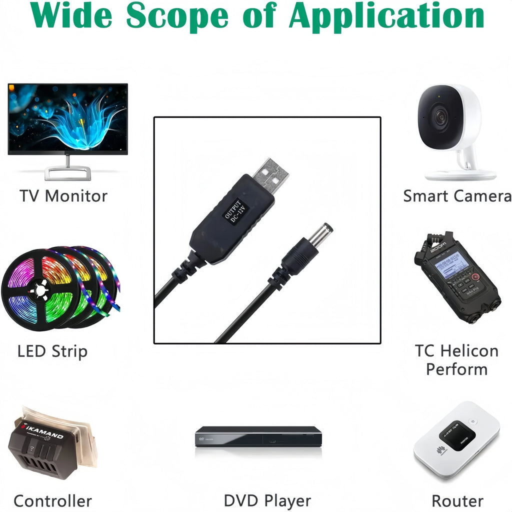 DC 5V to 12V USB Step-Up Converter Adapter Cable 2.1x5.5mm