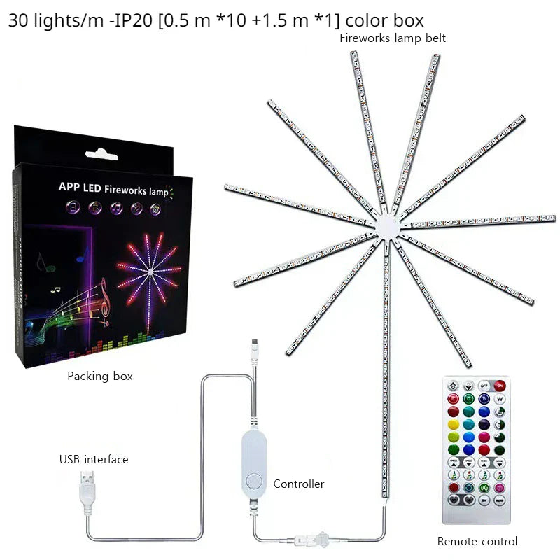 Smart LED Light Strip DIY Firework Remote Bluetooth Festoon Lamp Home Indoor Bedroom Party Bar Decor Fairy Christmas Lights