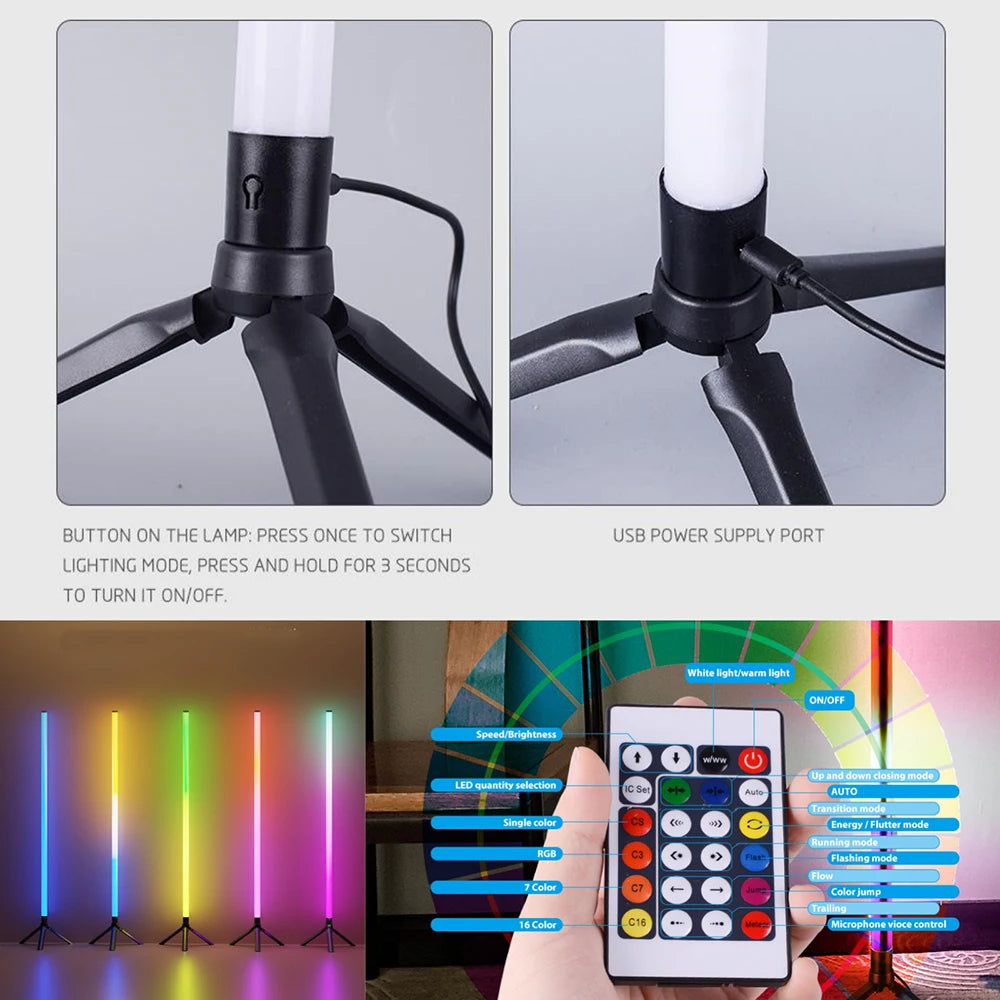 Modern Intelligent RGB Room Corner Floor Ambient Light USB Power LED Light Indoor Decoration Mobile APP Dimming Vertical Light