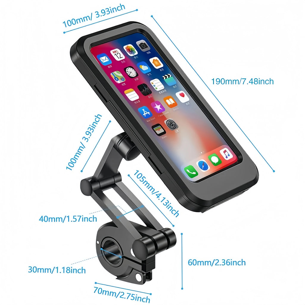 Waterproof 360 Rotatable Bike Phone Holder - Fits 5.5-7" Phones (Motorcycle/Bicycle Compatible)