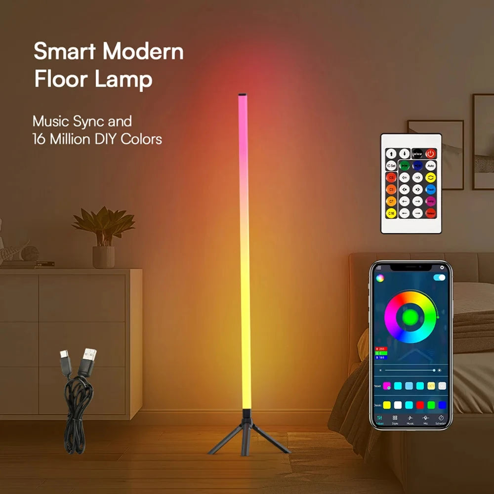 Modern Intelligent RGB Room Corner Floor Ambient Light USB Power LED Light Indoor Decoration Mobile APP Dimming Vertical Light
