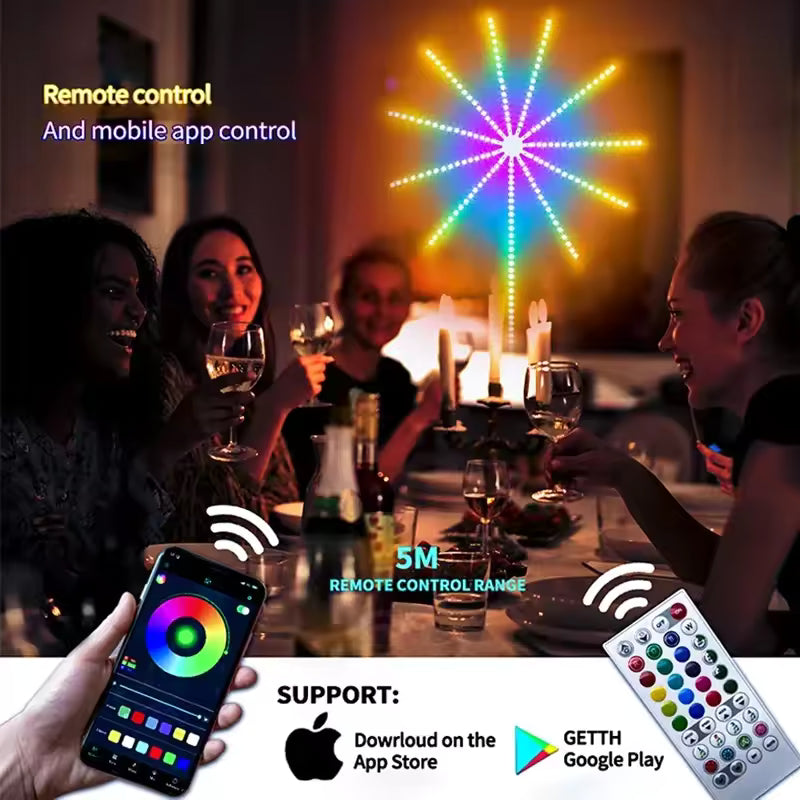 Smart LED Light Strip DIY Firework Remote Bluetooth Festoon Lamp Home Indoor Bedroom Party Bar Decor Fairy Christmas Lights
