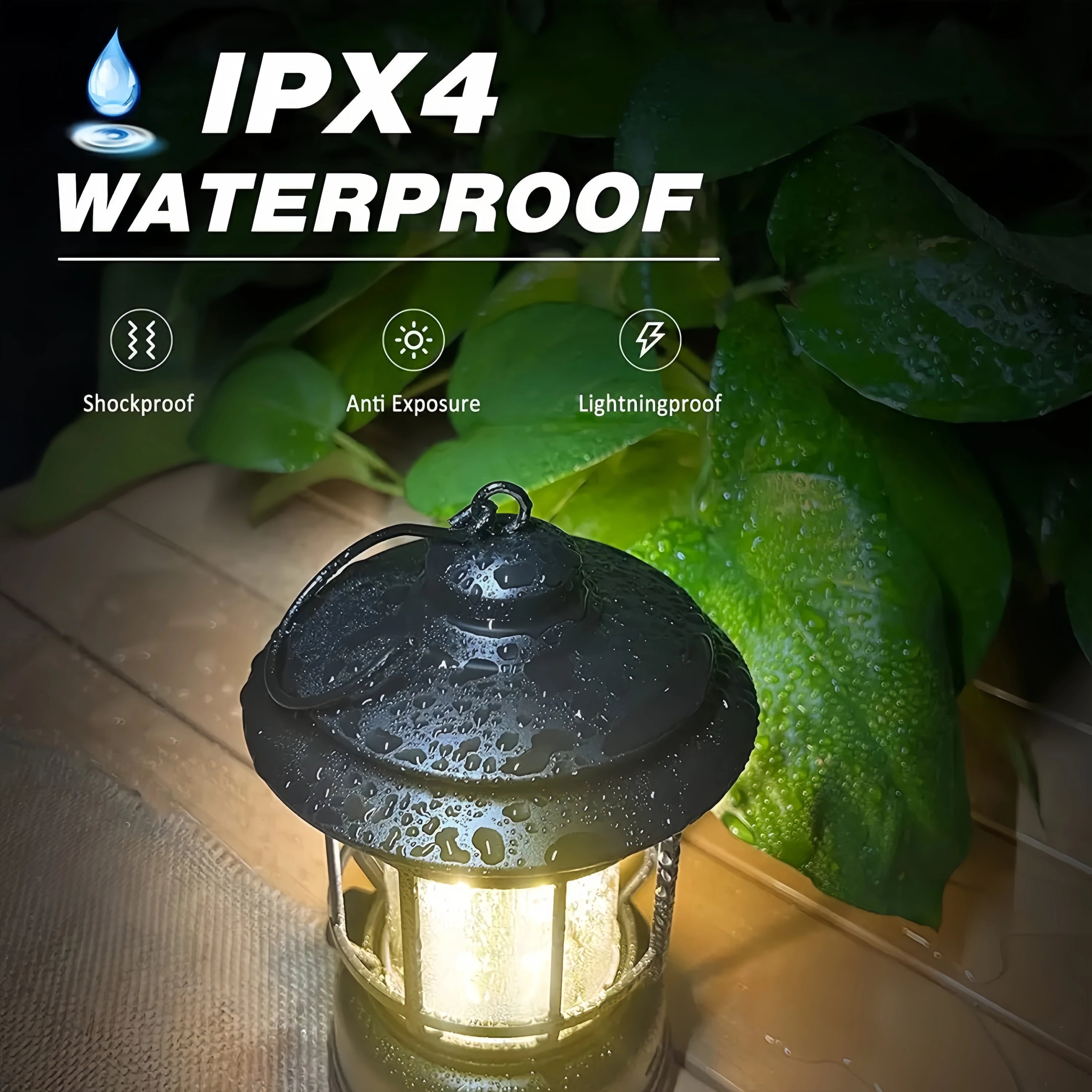Rechargeable Camping Lantern Stepless Dimming COB Portable Waterproof for Hiking Fishing Emergency Home Power Outages Indoor Out