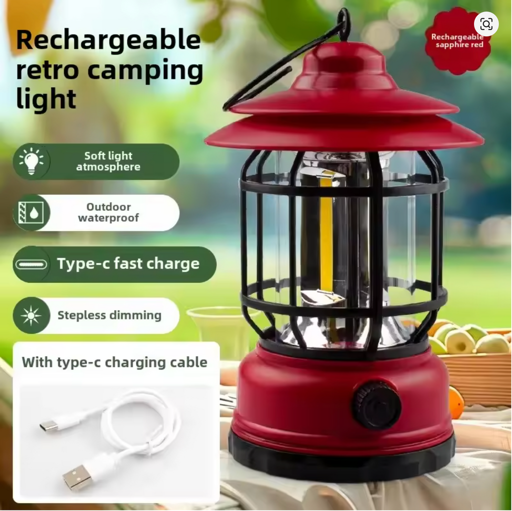 Rechargeable Camping Lantern Stepless Dimming COB Portable Waterproof for Hiking Fishing Emergency Home Power Outages Indoor Out
