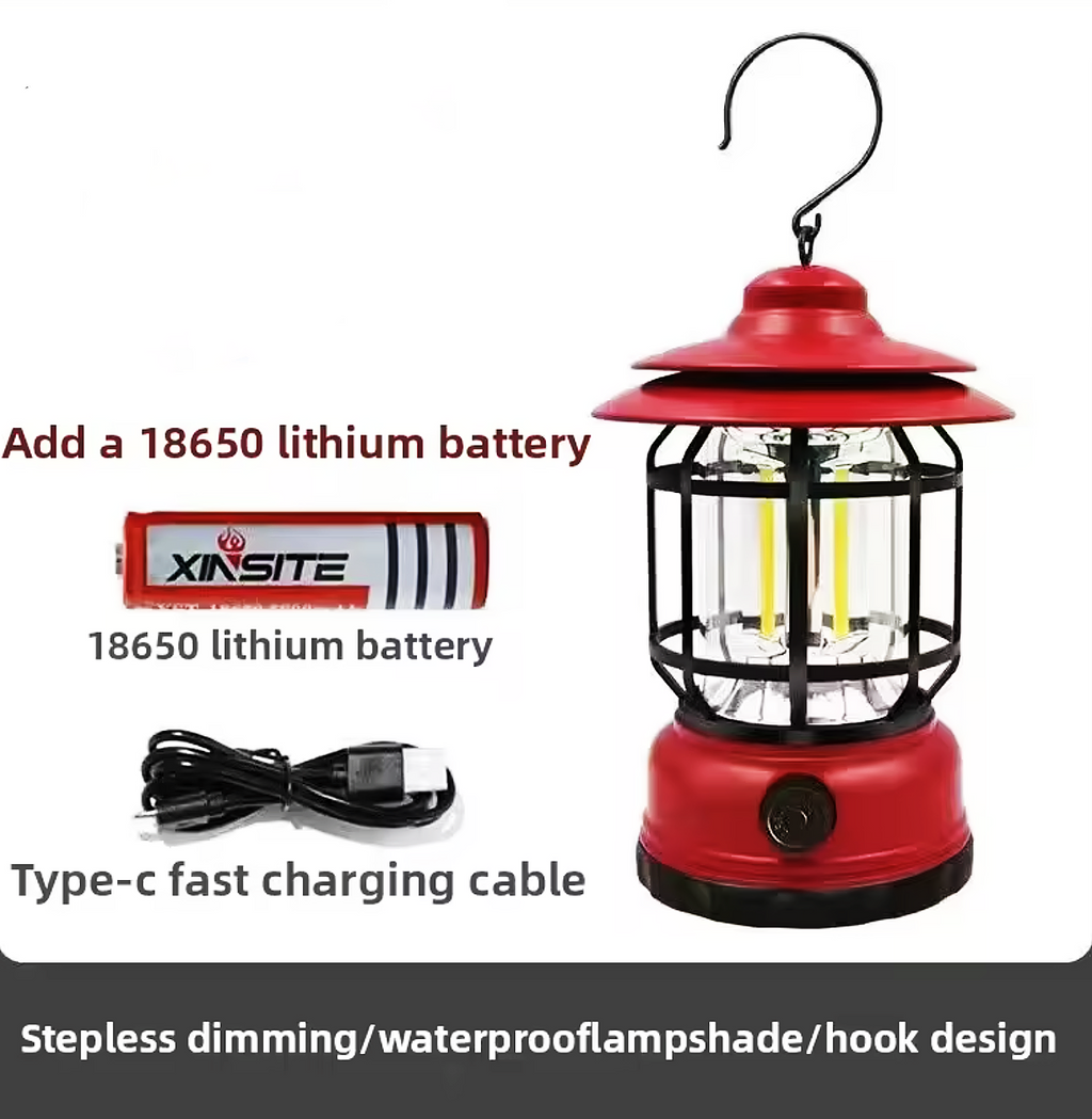 Rechargeable Camping Lantern Stepless Dimming COB Portable Waterproof for Hiking Fishing Emergency Home Power Outages Indoor Out