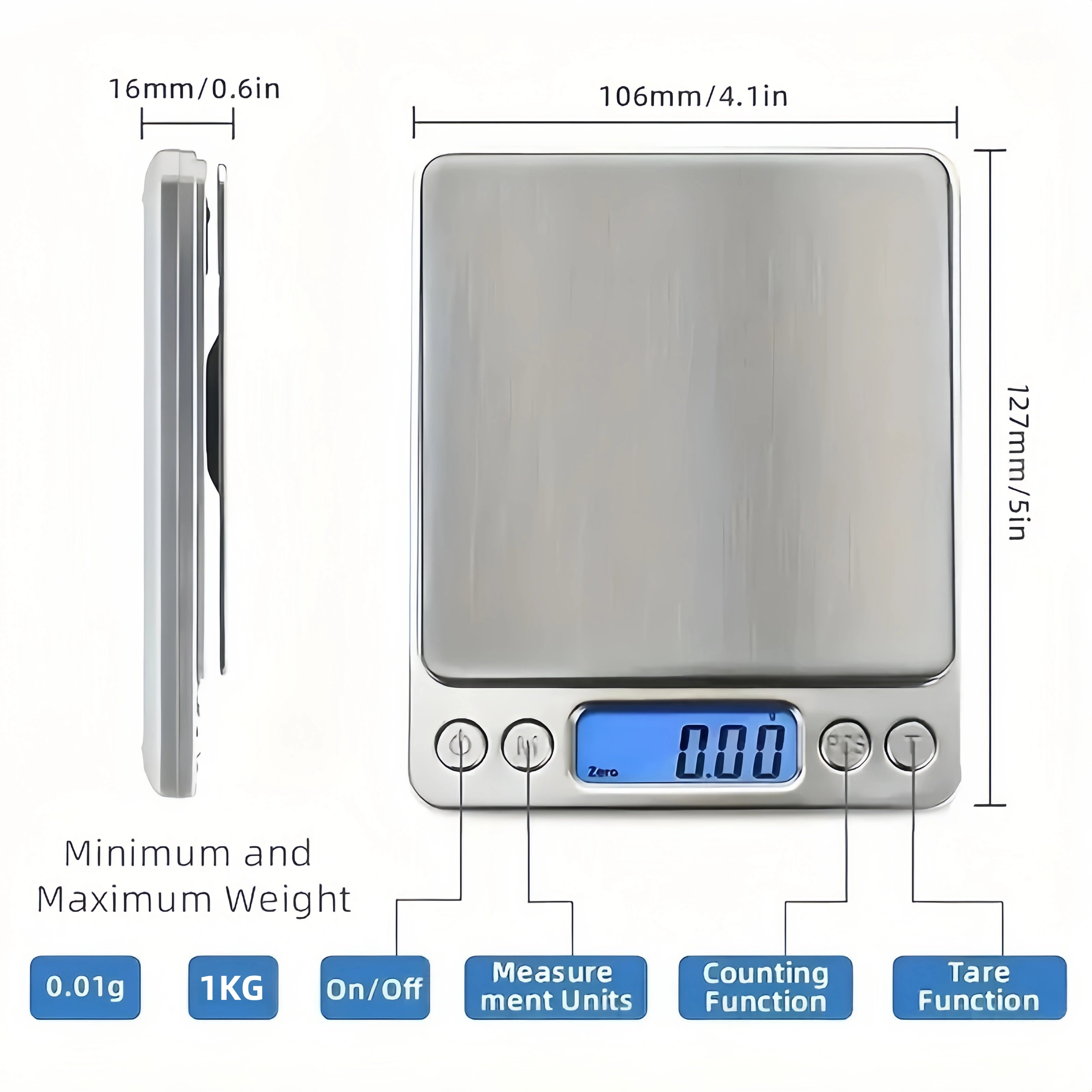 1kg-0.1g High precision jewelry scale Mini electronic pocket weighing portable household kitchen scale food weighing precision