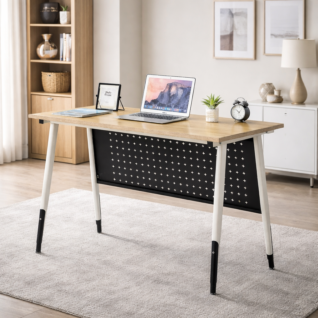 Modern Office Desk with Metal Legs and Privacy Panel – Home Office Study Desk