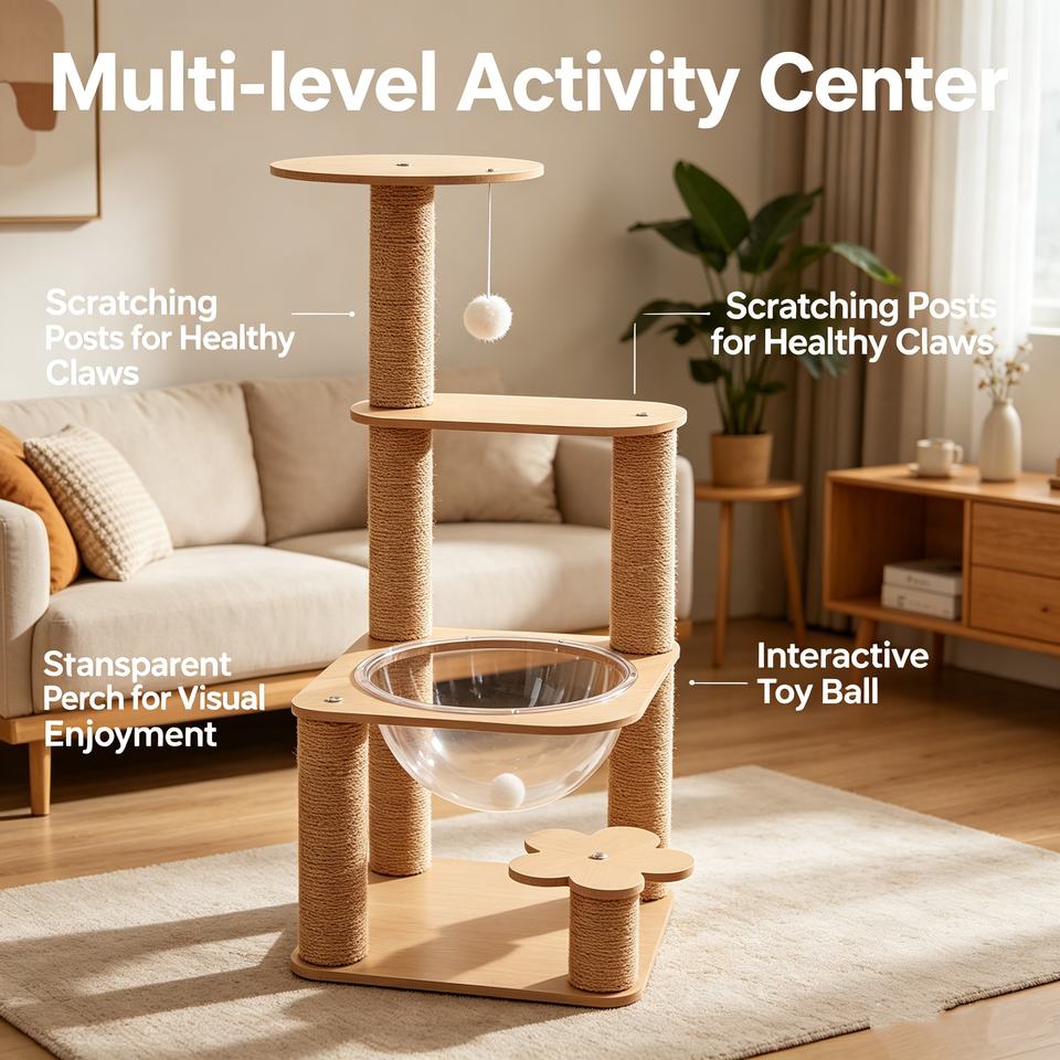 Multi-Level Cat Tree with Sisal Scratching Posts, Cozy Condo & Stable Base