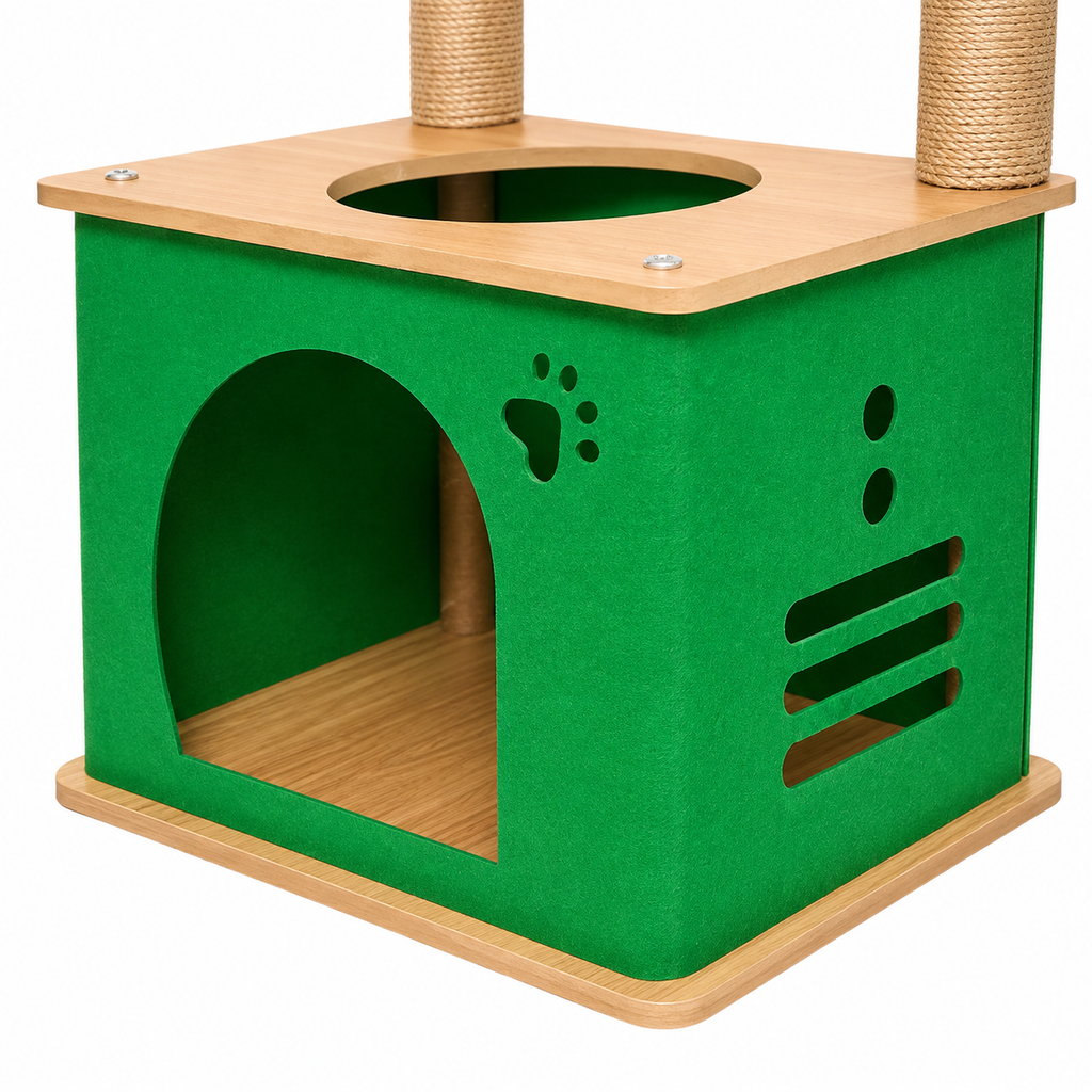 Large Wooden Cat Tree – Beige Cat Climbing Frame with Scratching Posts