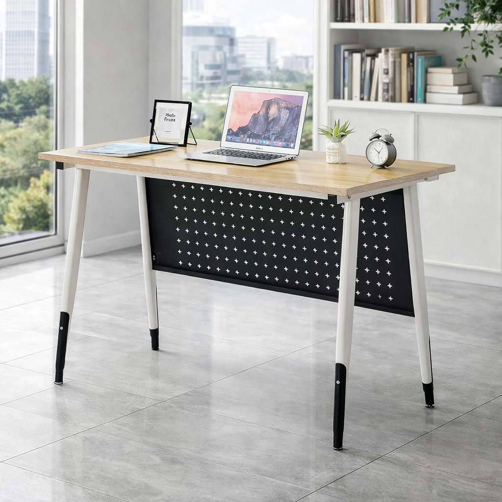 Modern Office Desk with Metal Legs and Privacy Panel – Home Office Study Desk