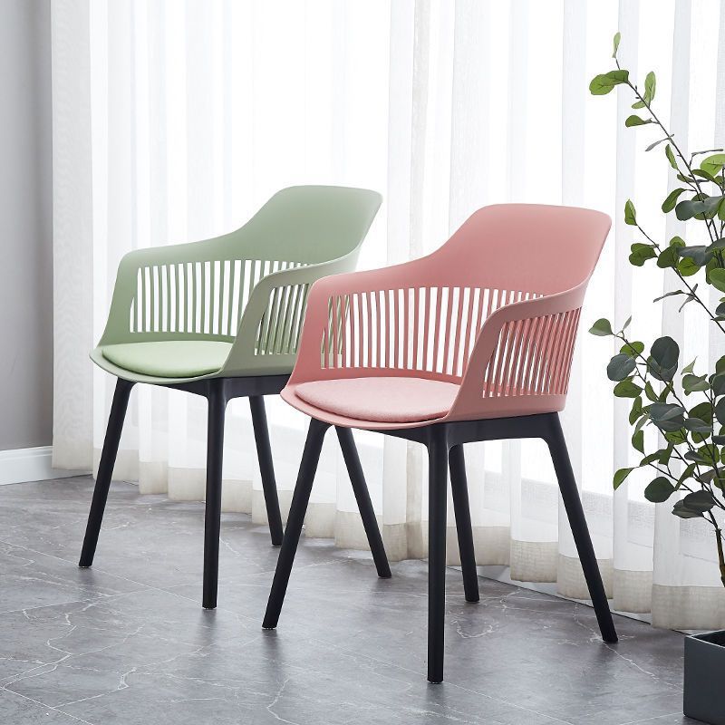 Modern Nordic Plastic Dining Chair with Armrests and Soft Cushion for Indoor Outdoor Use