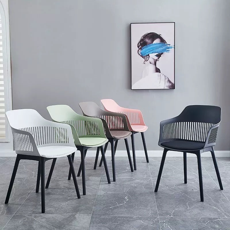 Modern Nordic Plastic Dining Chair with Armrests and Soft Cushion for Indoor Outdoor Use