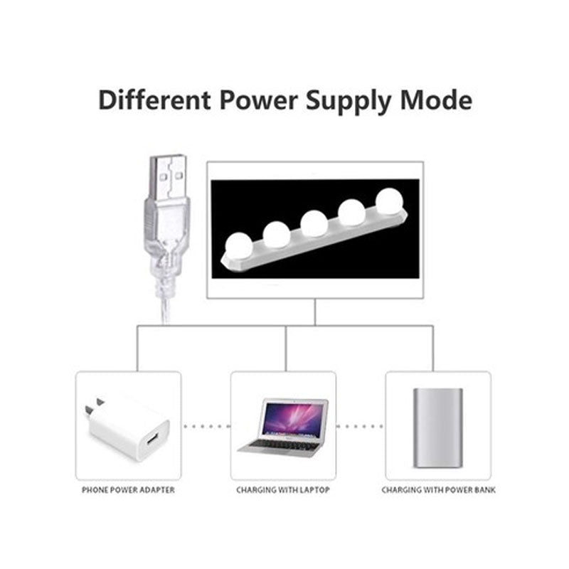 5 LED Vanity Light Bulbs for Makeup Mirror, Soft Illumination, USB Powered, Multiple Brightness Modes, No-Drill Installation