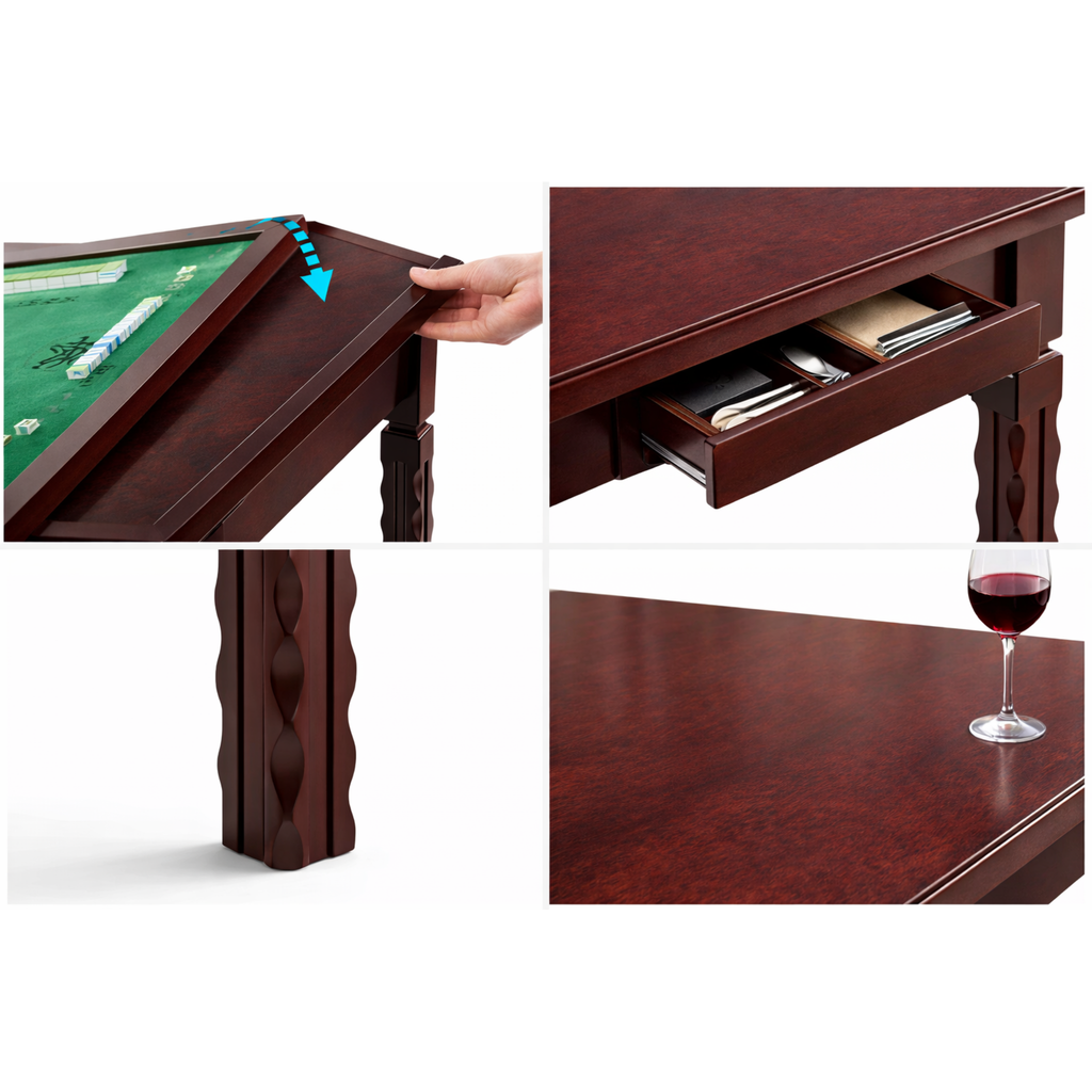 Solid Wood Multifunctional Mahjong Table with Drawers (87×87×76 cm)