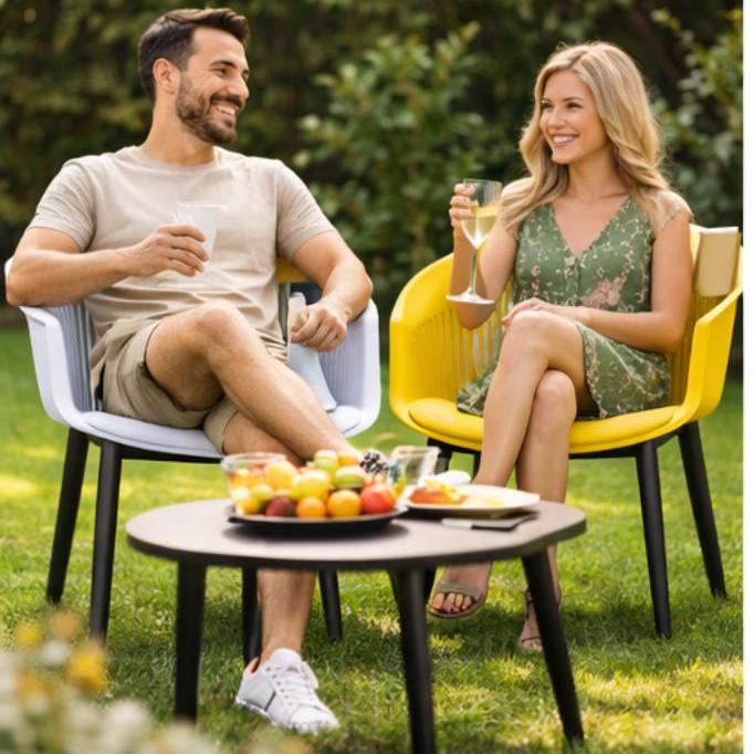 Modern Nordic Plastic Dining Chair with Armrests and Soft Cushion for Indoor Outdoor Use